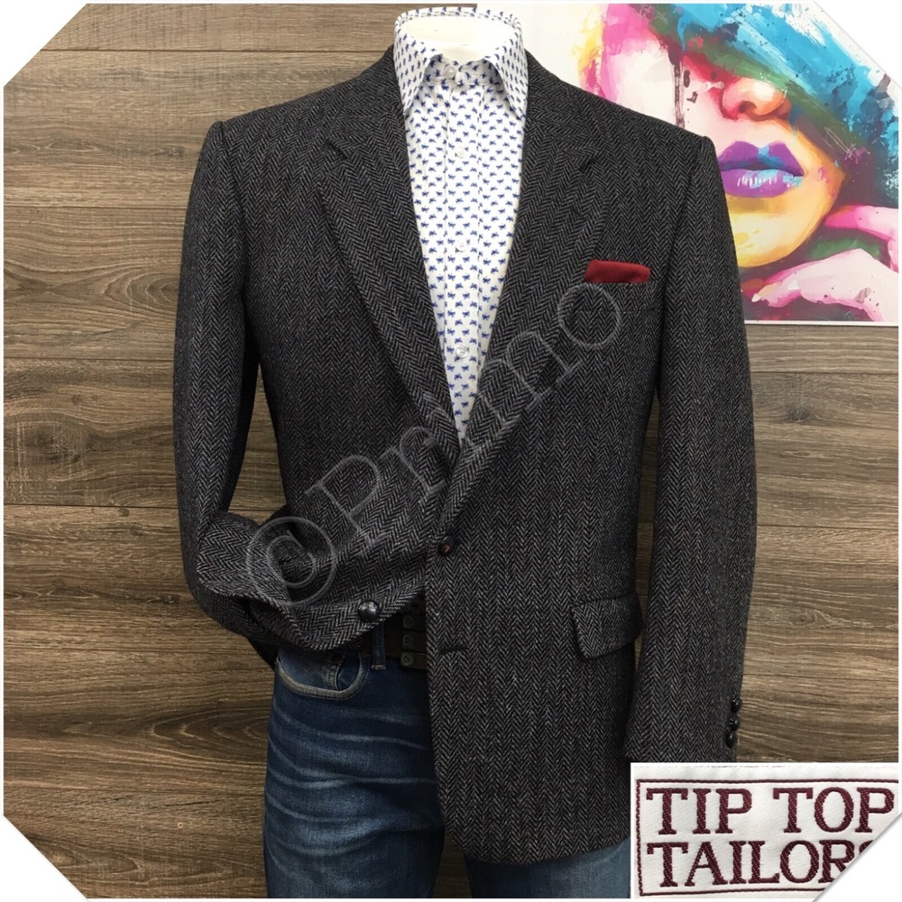 VINTAGE Mens Tweed Blazer Sport‎ Coat Casual Jacket Size 44L Classic Wool Suit